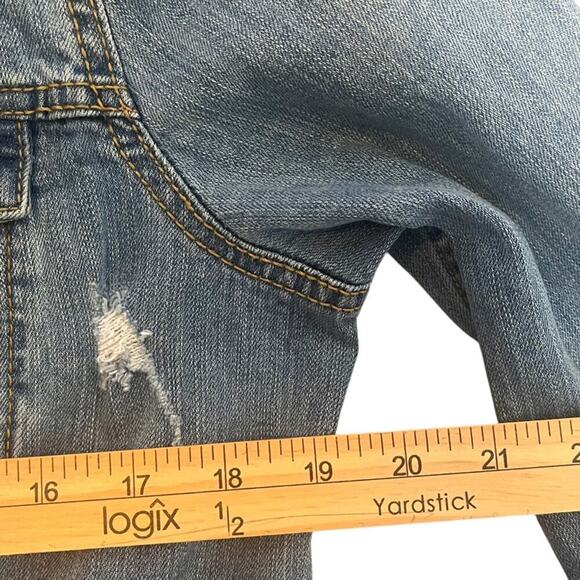 MNG Mango Denim Trucker Jacket Womens Large Blue Distressed Baddie Streetwear - Picture 7 of 10